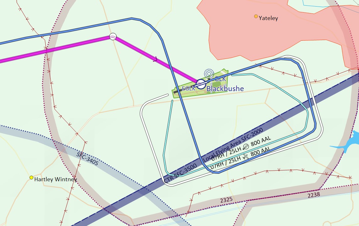 SkyDemon track of flight into the Blackbushe ATZ and joining the circuit